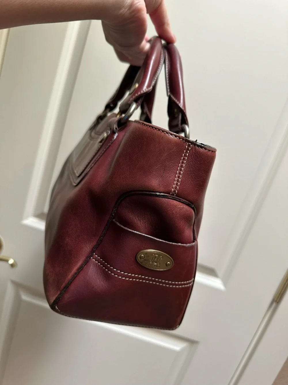 Authentic Celine Burgundy Leather Satchel with Bonus Long Wallet - Picture 3 of 16